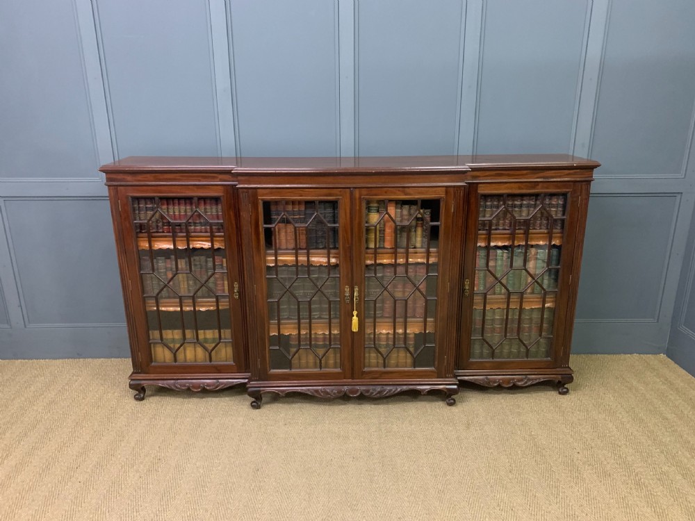 Long Mahogany Break Fronted Bookcase View V