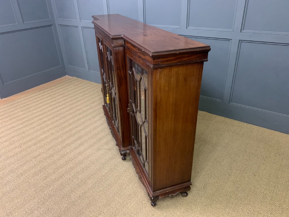 Long Mahogany Break Fronted Bookcase View X