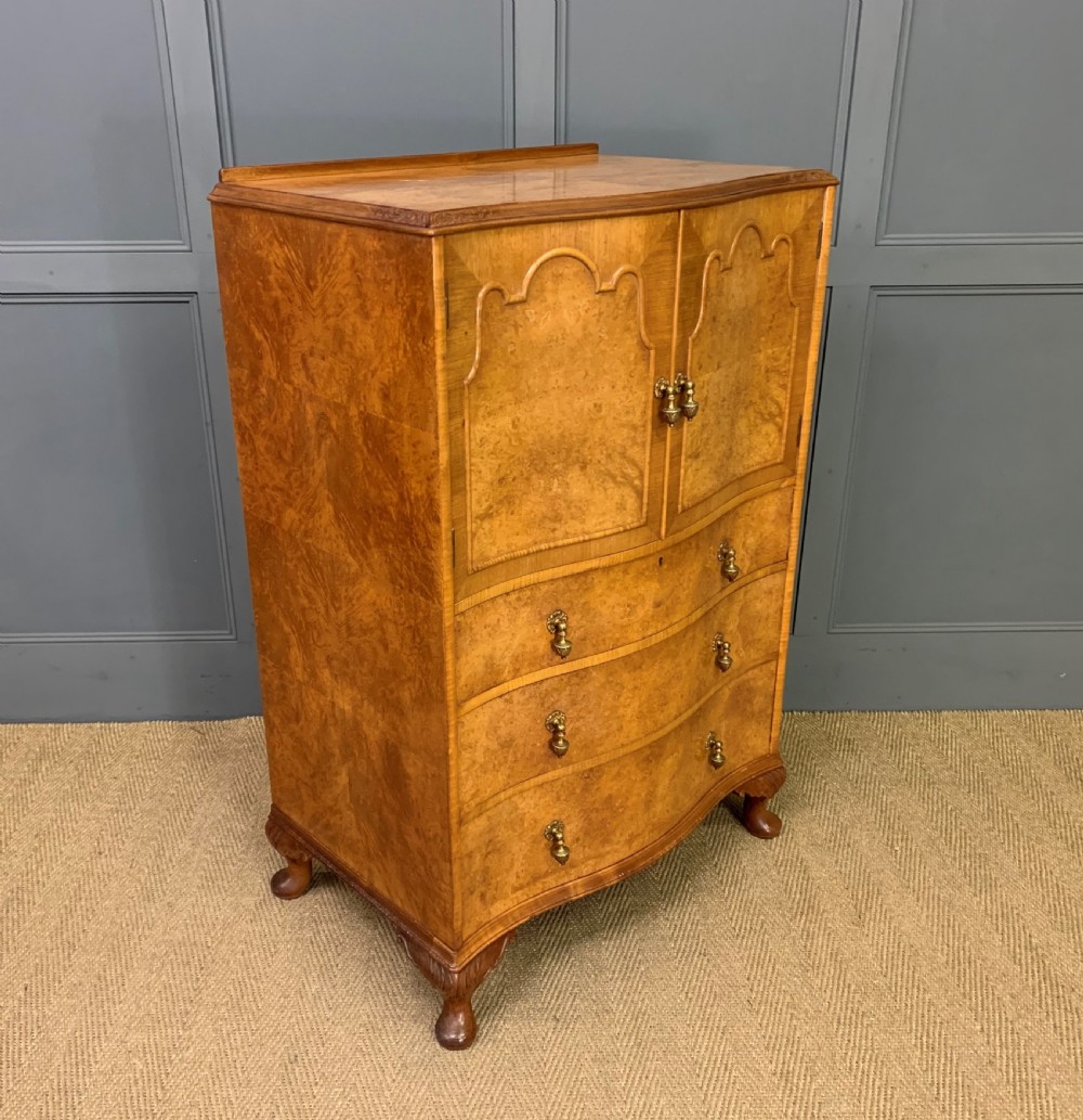 Queen Anne Style Burr Walnut Linen Press