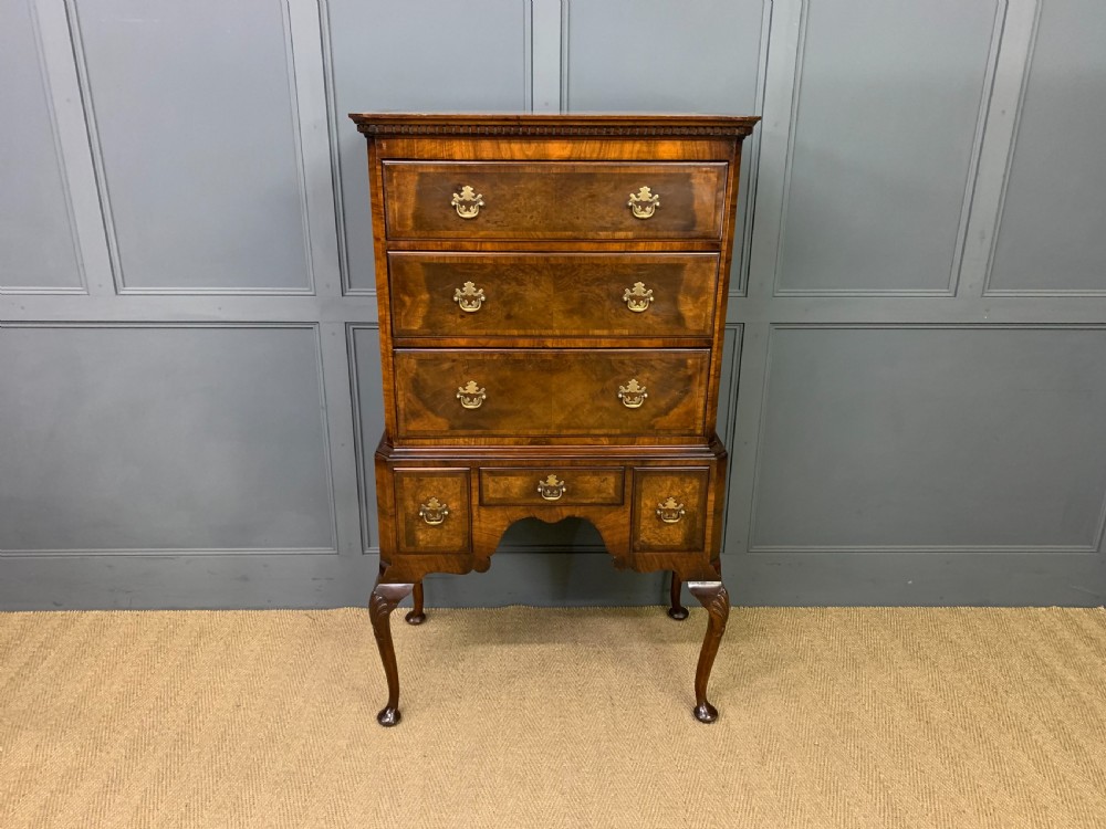 Burr Walnut Chest on Stand or Tallboy View II