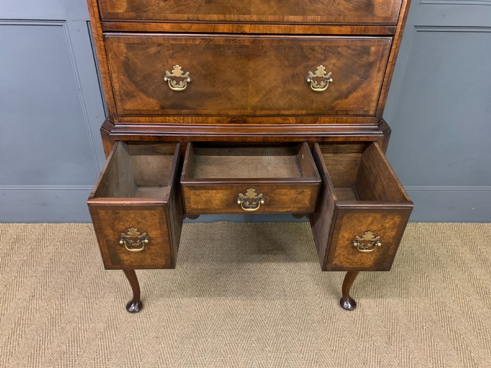 Burr Walnut Chest on Stand or Tallboy View VII
