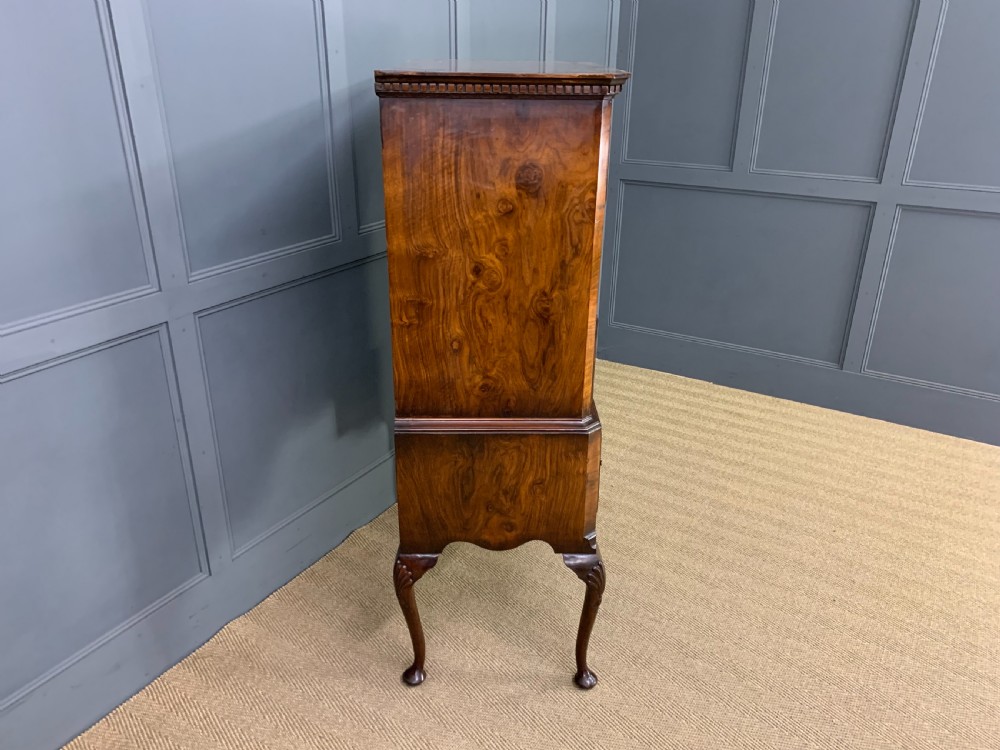 Burr Walnut Chest on Stand or Tallboy View X