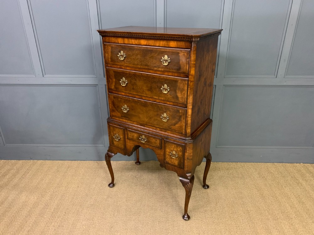 Burr Walnut Chest on Stand or Tallboy View XII