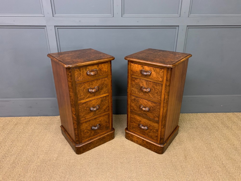 Pair of Victorian Burr Walnut Bedside Chests View V