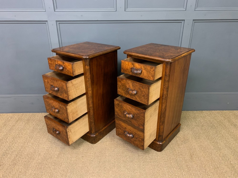 Pair of Victorian Burr Walnut Bedside Chests View VII