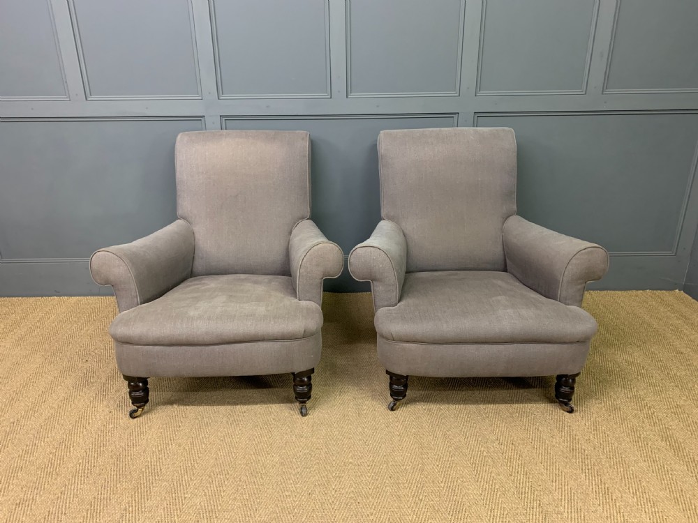Pair of Victorian Upholstered Easy Armchairs View II