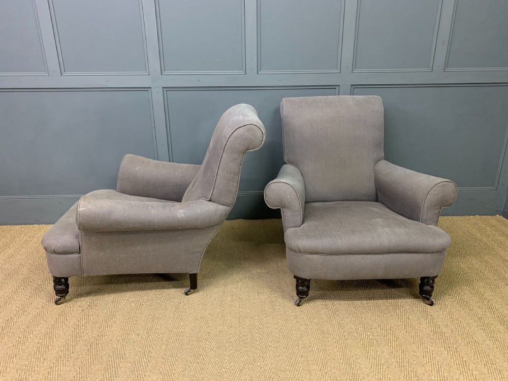 Pair of Victorian Upholstered Easy Armchairs View IV