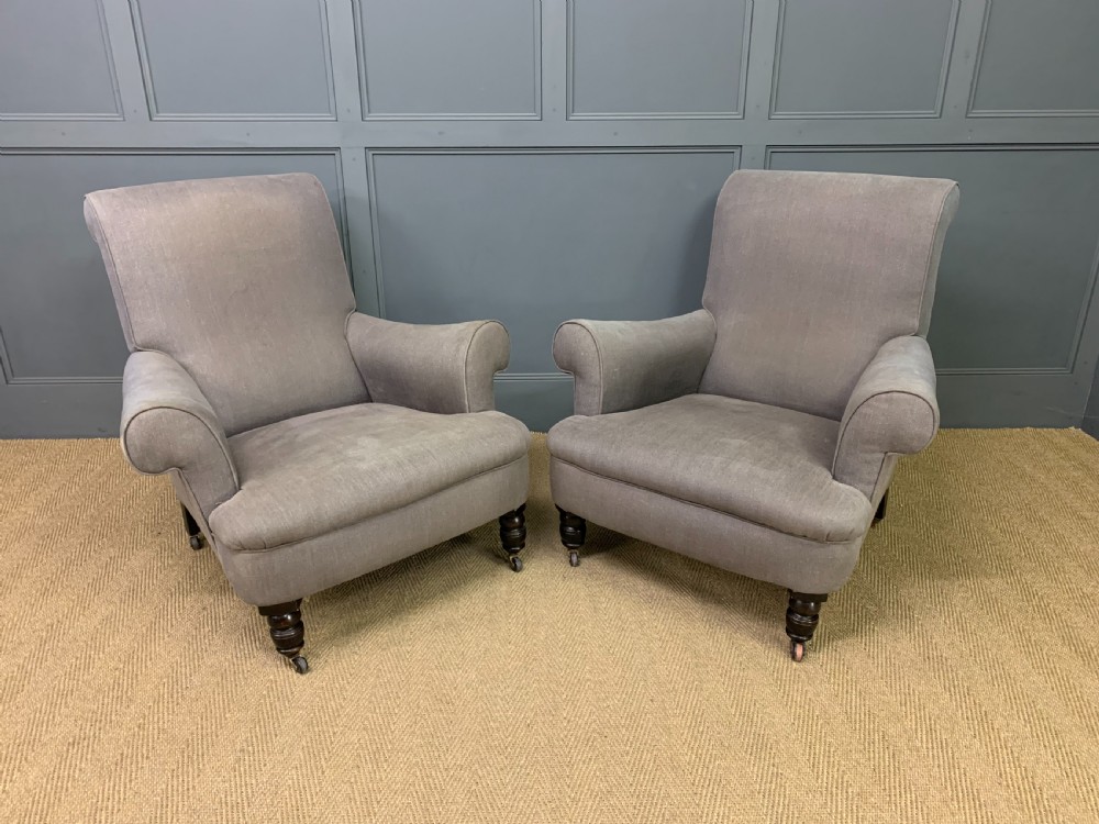 Pair of Victorian Upholstered Easy Armchairs View VI