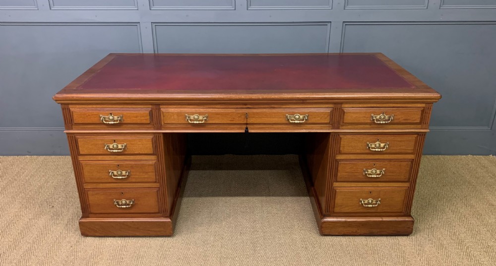 Large Victorian Walnut Pedestal Desk