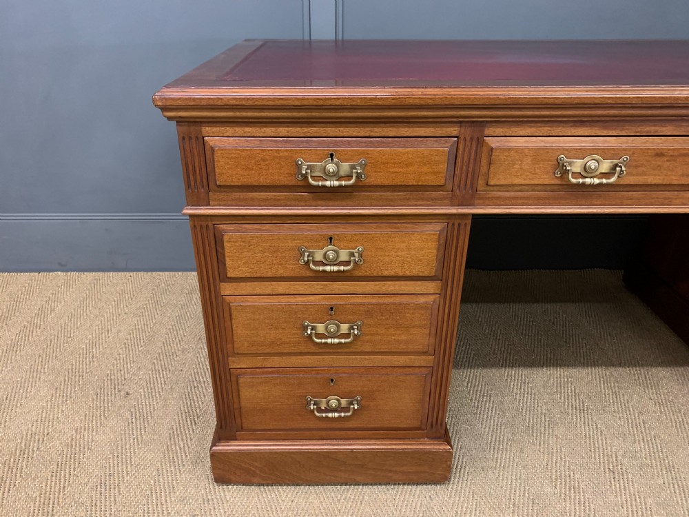 Large Victorian Walnut Pedestal Desk View IV