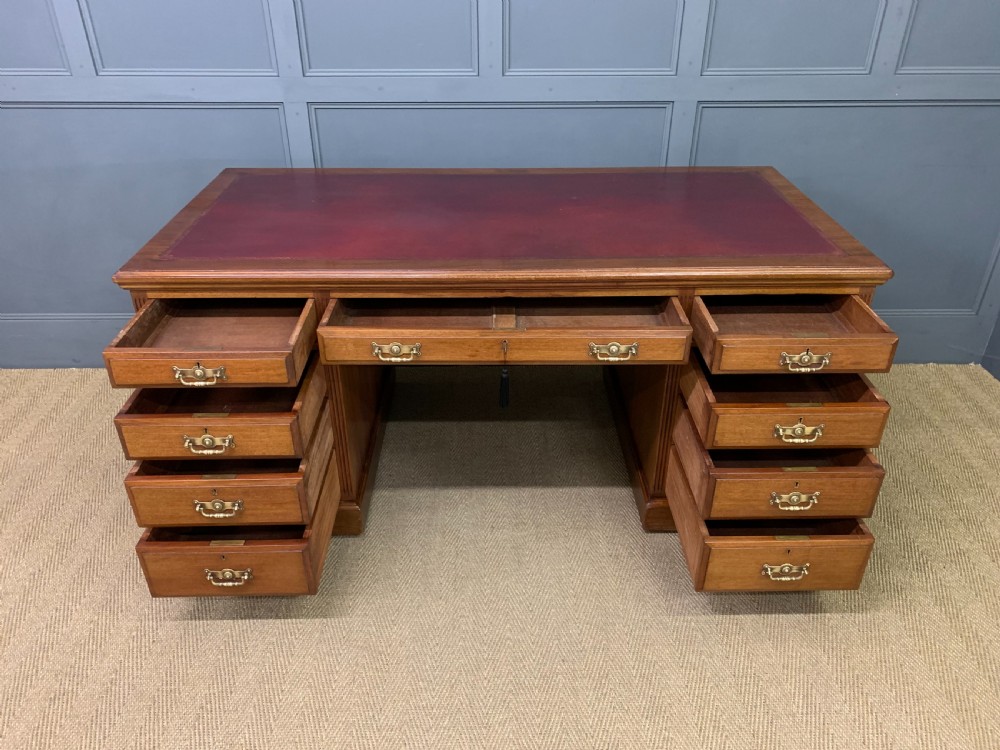 Large Victorian Walnut Pedestal Desk View VIII