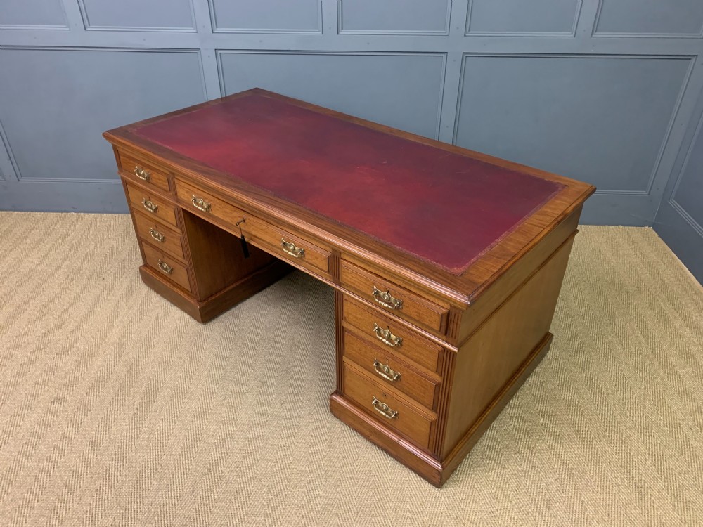 Large Victorian Walnut Pedestal Desk View XIV