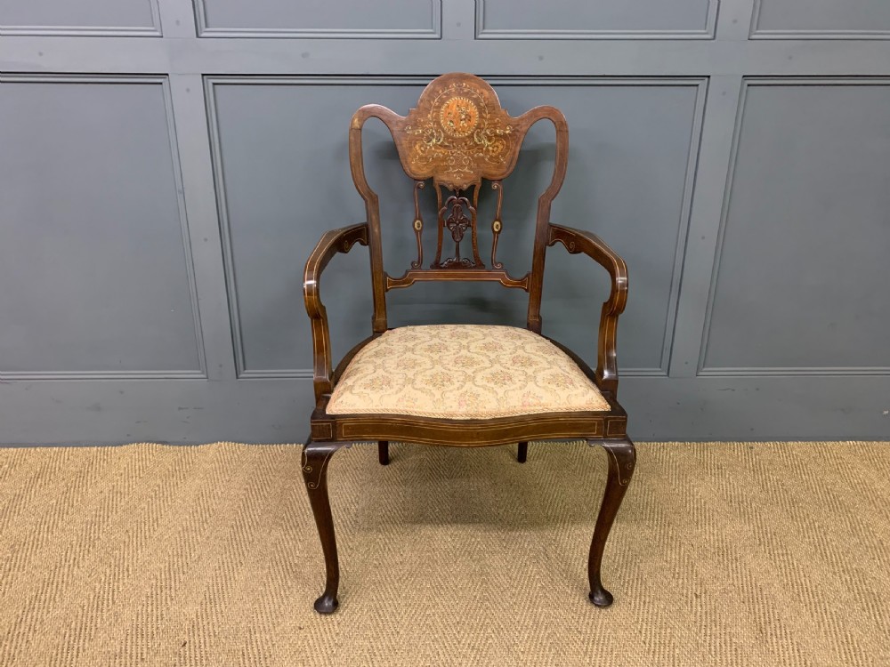 Late Victorian Inlaid Mahogany Armchair View II