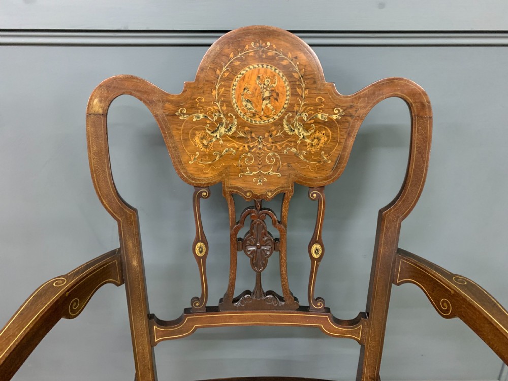Late Victorian Inlaid Mahogany Armchair View IV