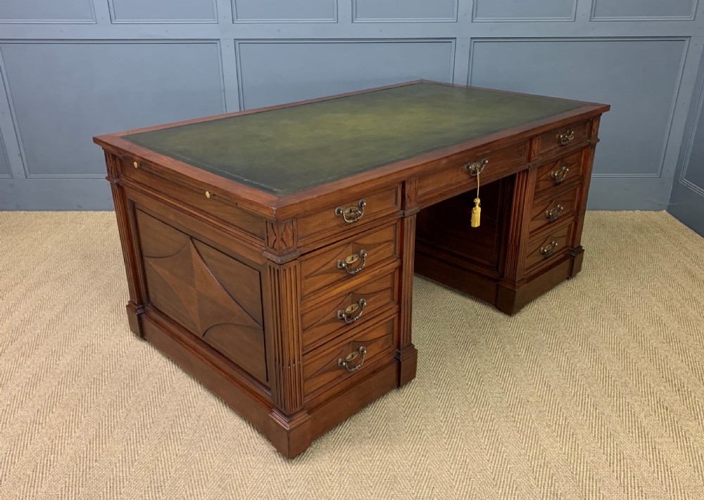 Large 19th Century Walnut Pedestal Desk View IX