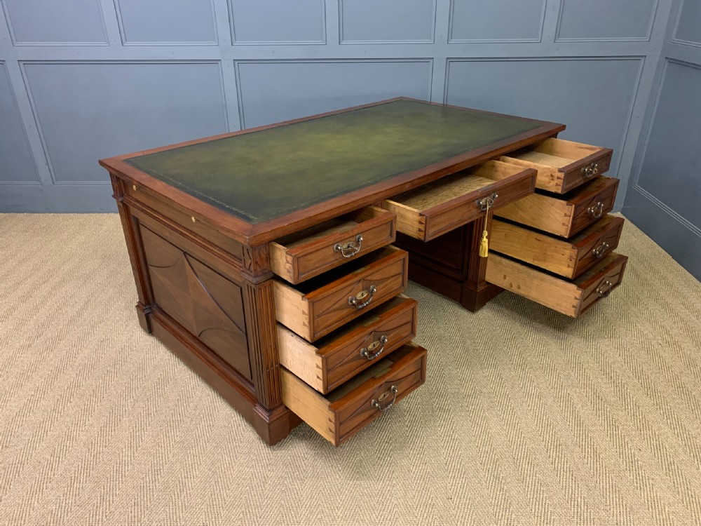 Large 19th Century Walnut Pedestal Desk View XII