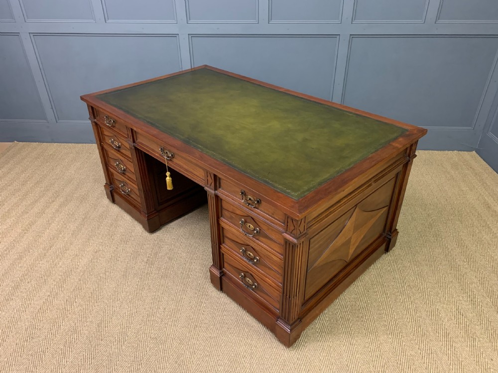 Large 19th Century Walnut Pedestal Desk View XVII