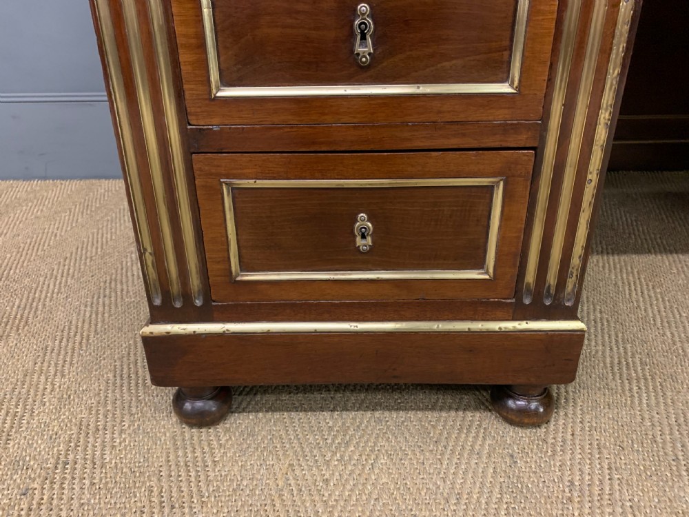 French Mahogany Brass Inlaid Pedestal Desk View V