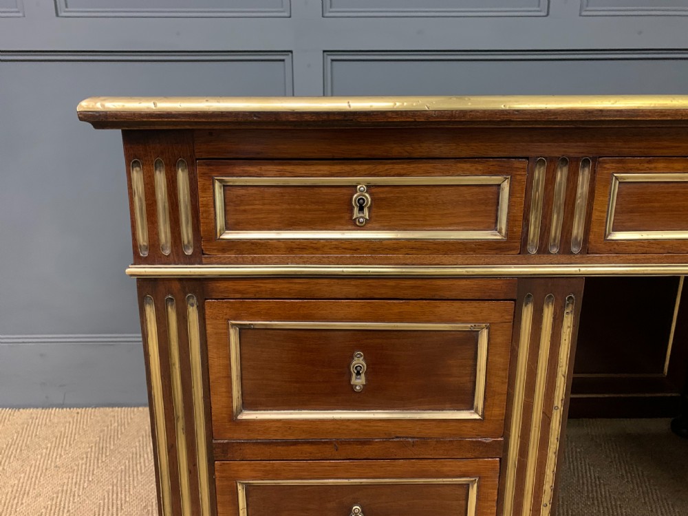 French Mahogany Brass Inlaid Pedestal Desk View VII