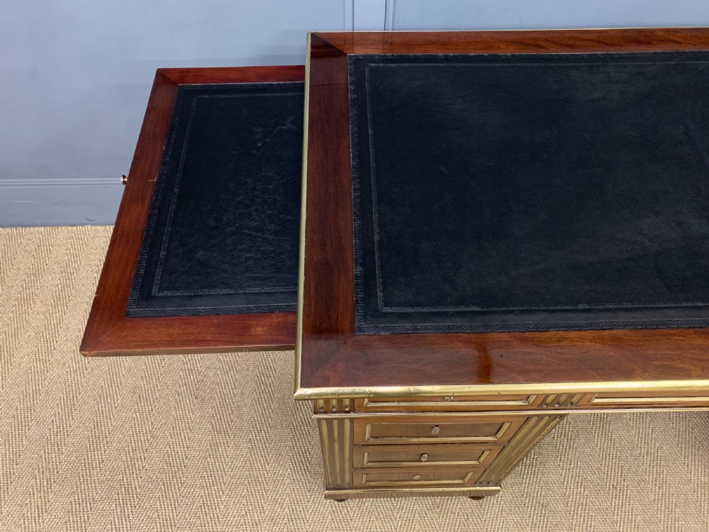 French Mahogany Brass Inlaid Pedestal Desk View X