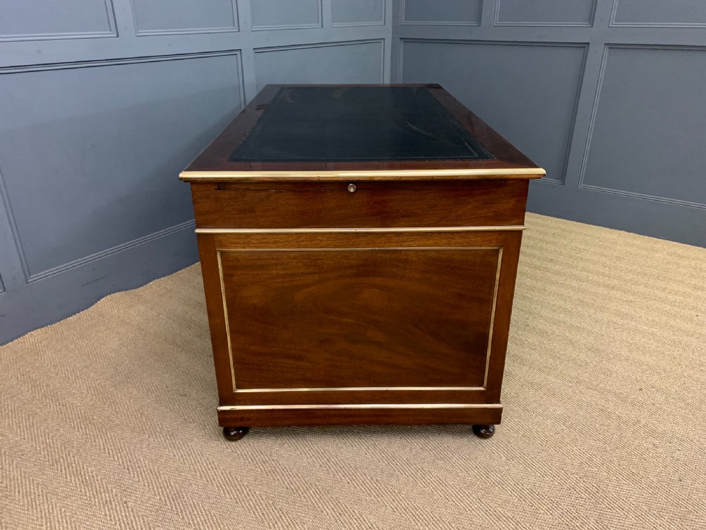 French Mahogany Brass Inlaid Pedestal Desk View XIV