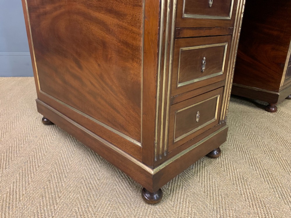 French Mahogany Brass Inlaid Pedestal Desk View XV