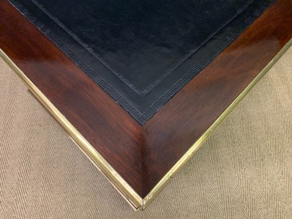 French Mahogany Brass Inlaid Pedestal Desk View XVII