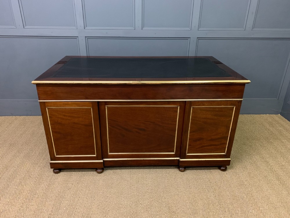 French Mahogany Brass Inlaid Pedestal Desk View XXI