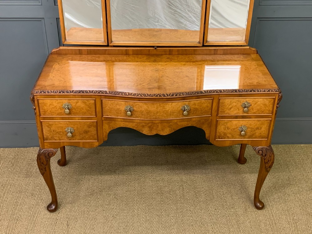Queen Anne Style Burr Walnut Dressing Table View III