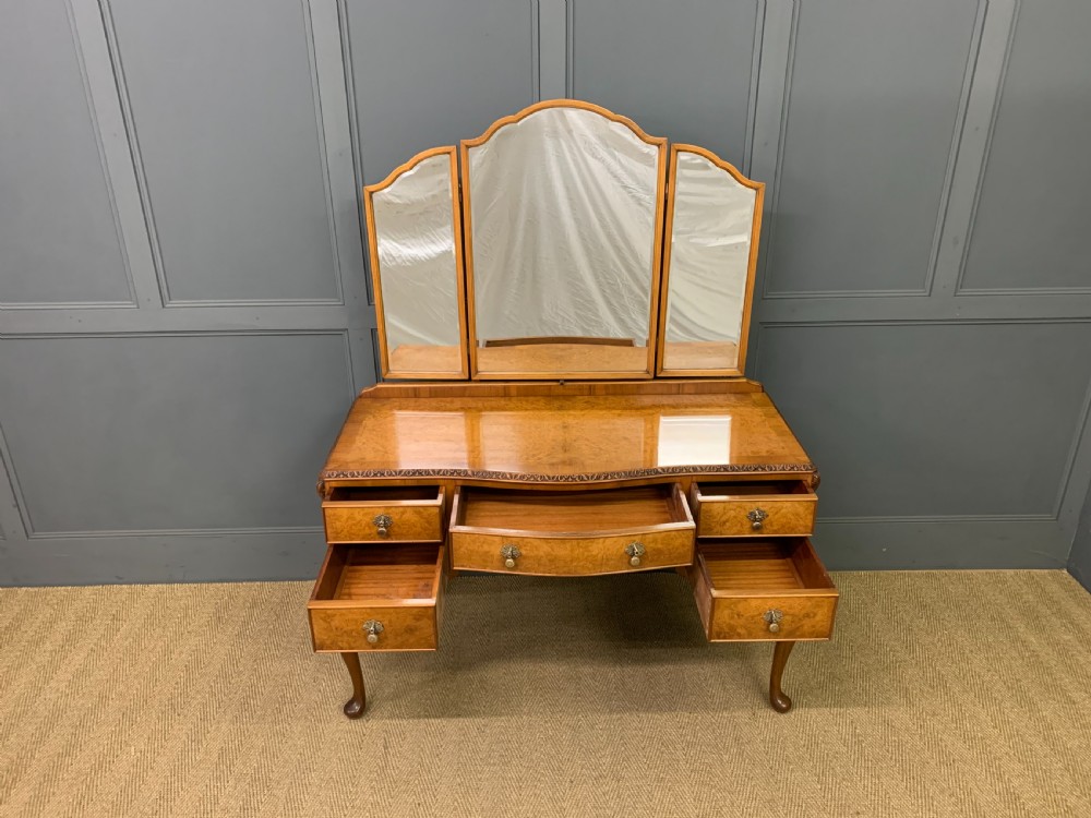 Queen Anne Style Burr Walnut Dressing Table View V
