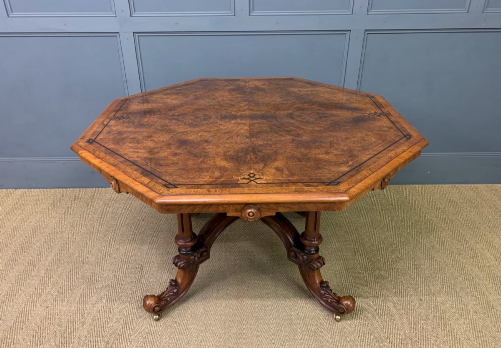 Victorian Inlaid Burr Walnut Octagonal Centre Table