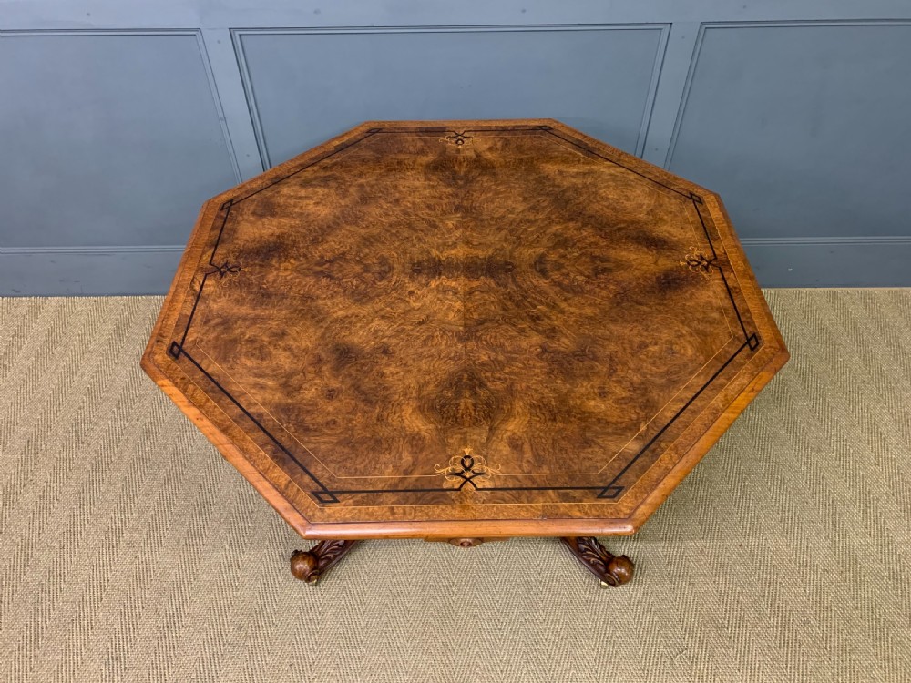 Victorian Inlaid Burr Walnut Octagonal Centre Table View III