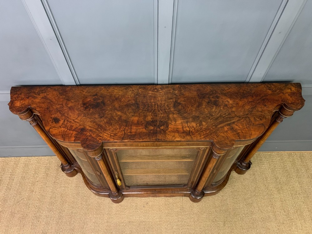 Imposing Victorian Inlaid Burr Walnut Credenza View II