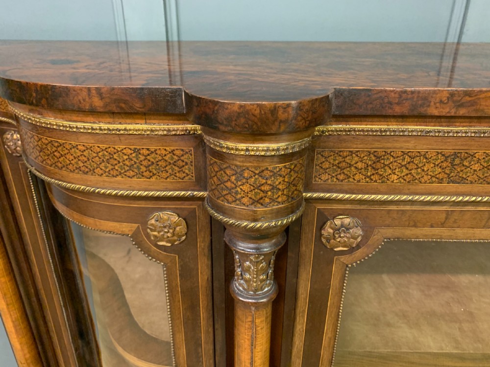 Imposing Victorian Inlaid Burr Walnut Credenza View IV