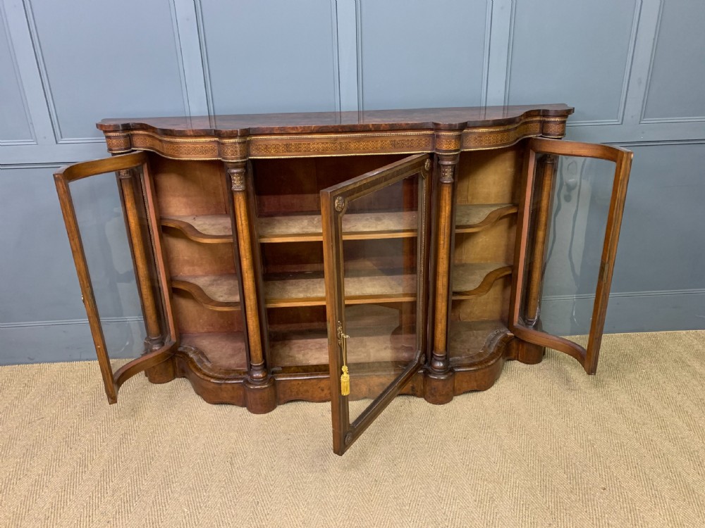 Imposing Victorian Inlaid Burr Walnut Credenza View VI