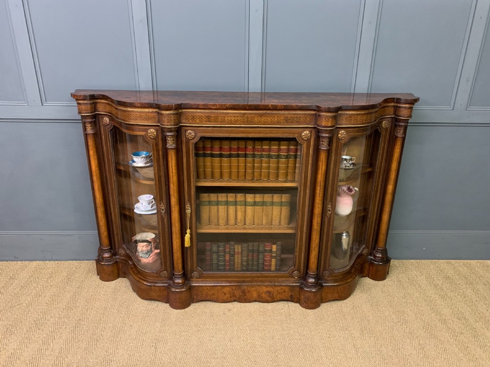 Imposing Victorian Inlaid Burr Walnut Credenza View VII
