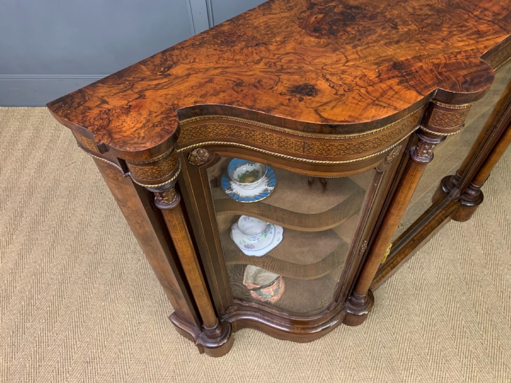 Imposing Victorian Inlaid Burr Walnut Credenza View IX