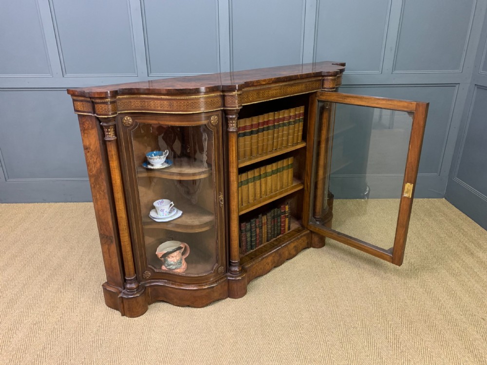 Imposing Victorian Inlaid Burr Walnut Credenza View XII