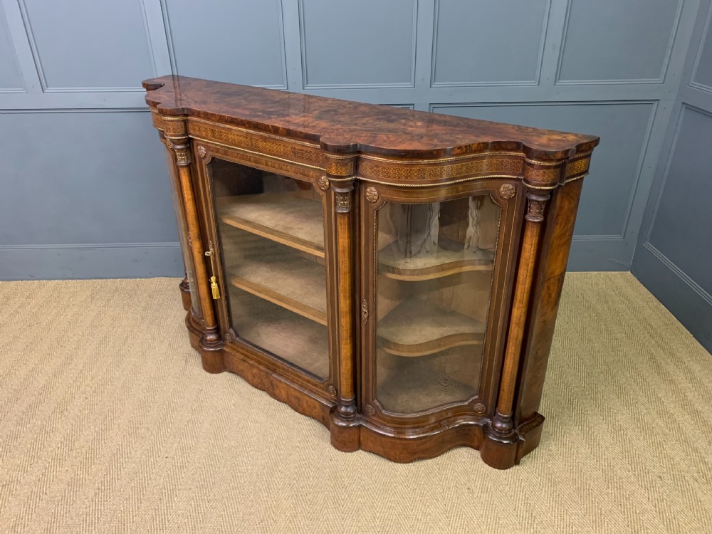 Imposing Victorian Inlaid Burr Walnut Credenza View XIII