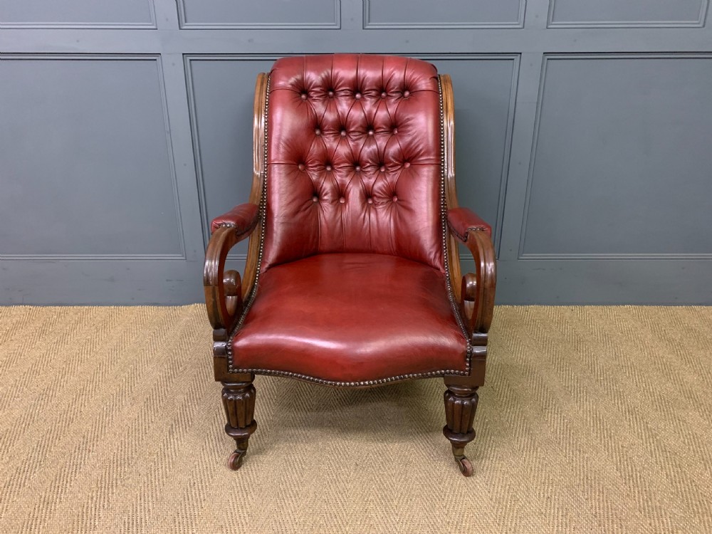 19th Century Leather Library Armchair View II