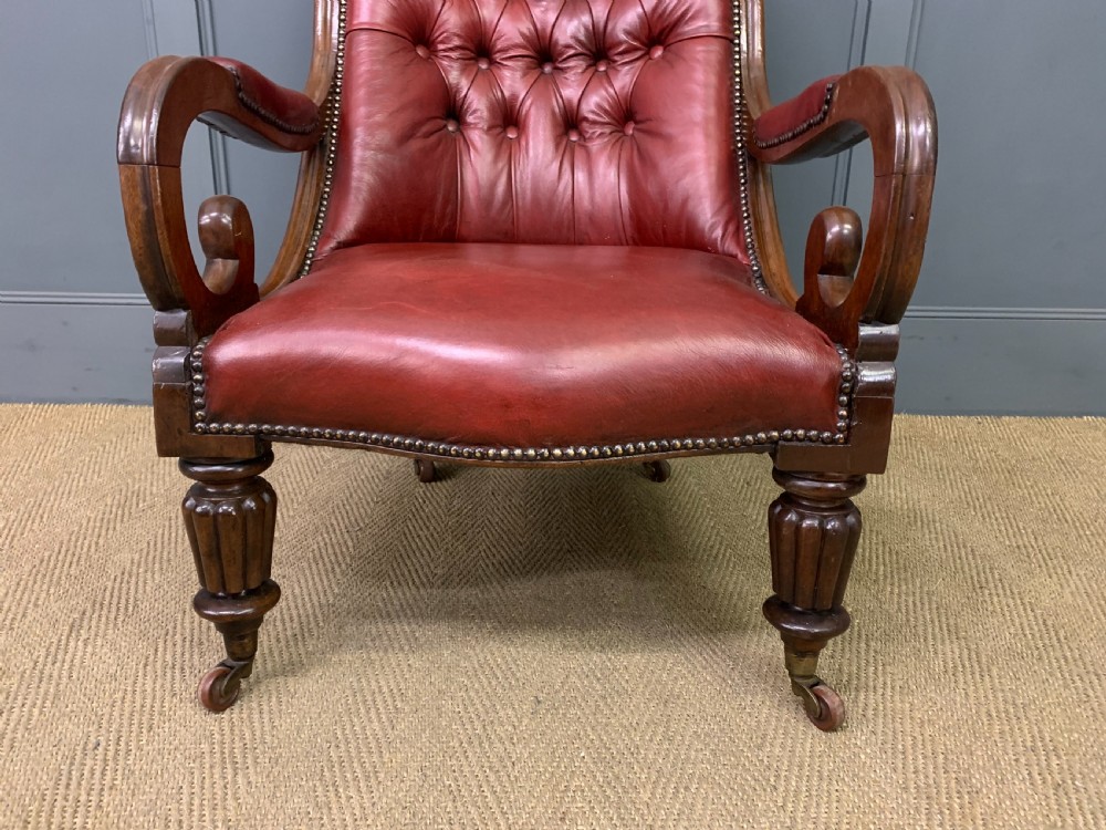 19th Century Leather Library Armchair View III