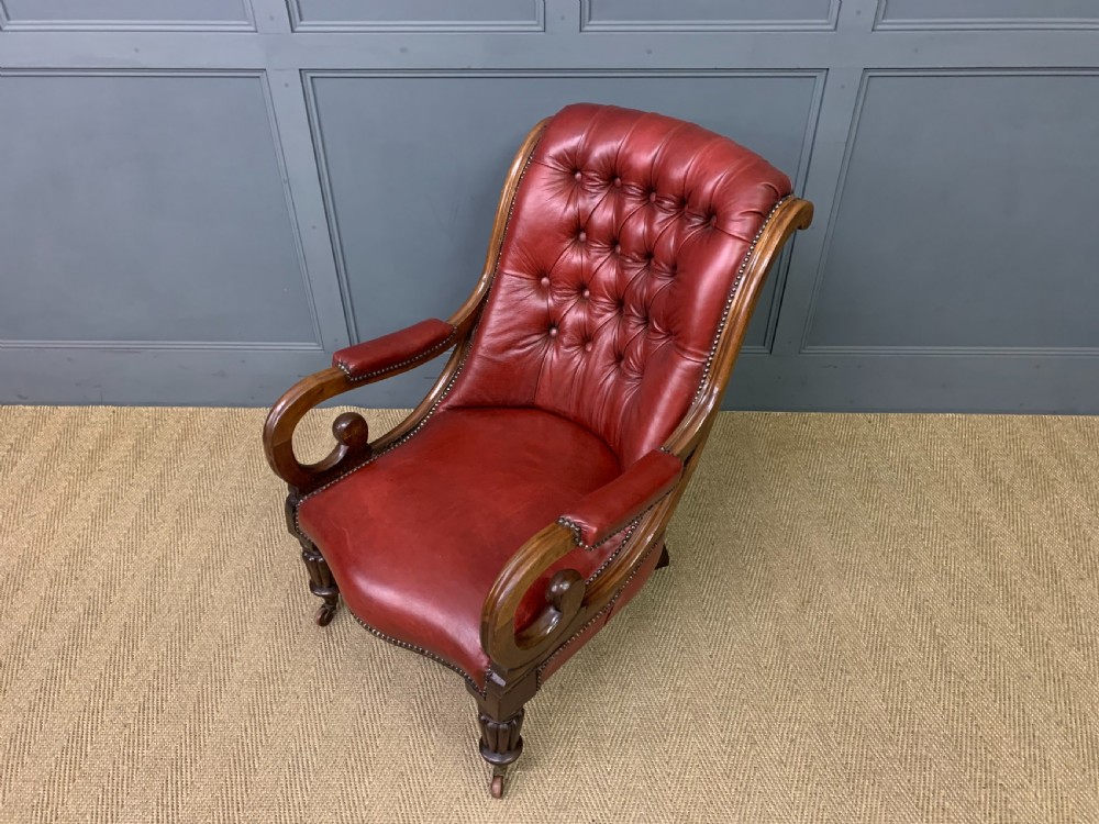 19th Century Leather Library Armchair View IX
