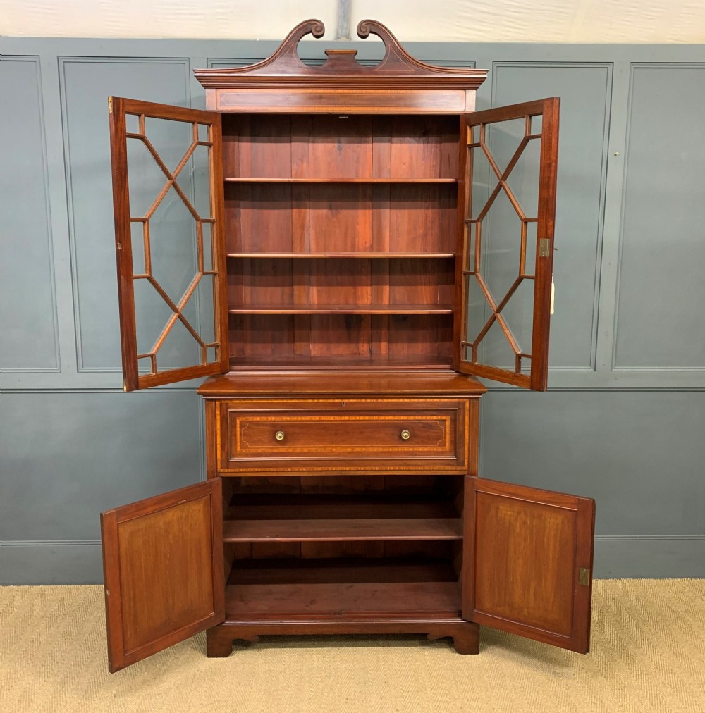 Edwardian Inlaid Mahogany Secretaire Bookcase View III