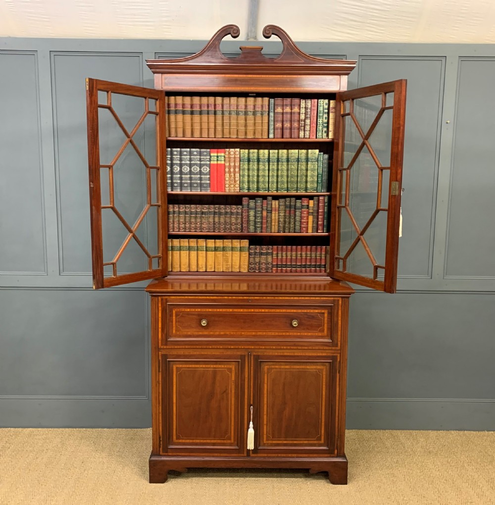 Edwardian Inlaid Mahogany Secretaire Bookcase View V