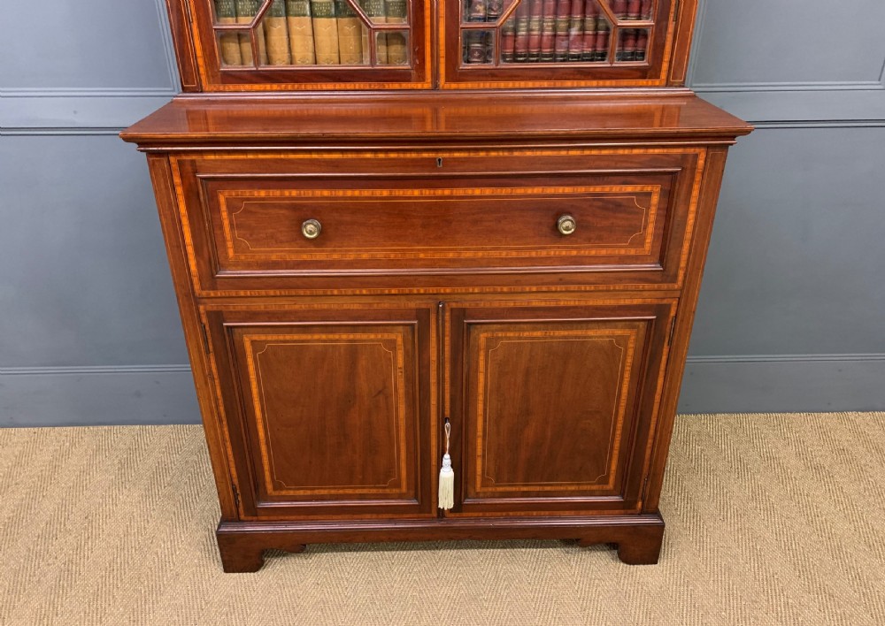 Edwardian Inlaid Mahogany Secretaire Bookcase View VI