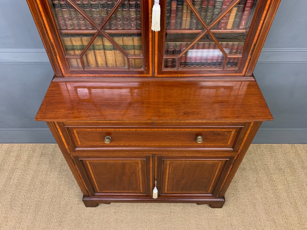 Edwardian Inlaid Mahogany Secretaire Bookcase View VII