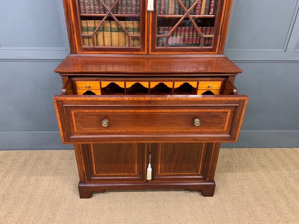 Edwardian Inlaid Mahogany Secretaire Bookcase View XI