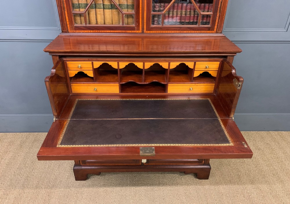 Edwardian Inlaid Mahogany Secretaire Bookcase View XII