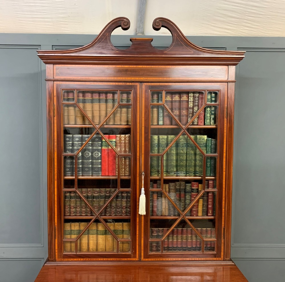 Edwardian Inlaid Mahogany Secretaire Bookcase View XVI