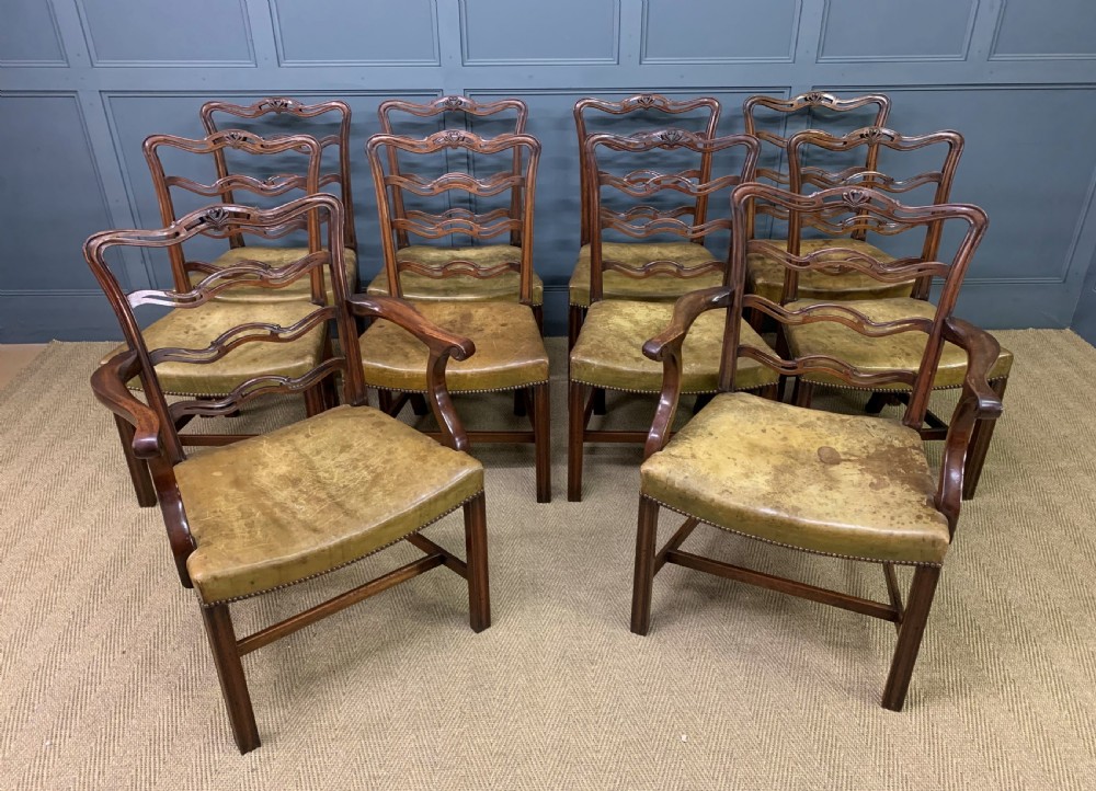 Set of 10 Mahogany Ladder Back Dining Chairs
